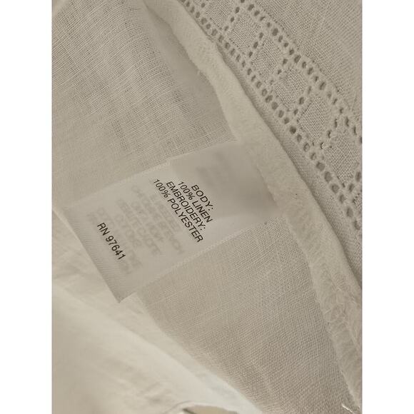 Love Linen J. Jill White Button Front Long Sleeve Embroidered Linen Tunic Mp - Picture 6 of 7